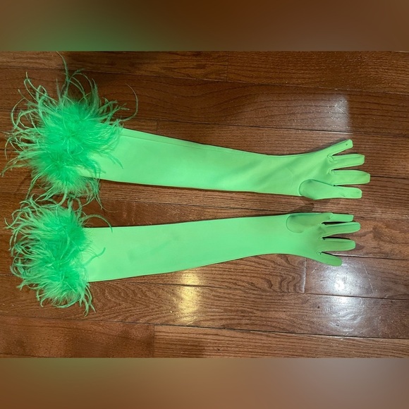 New! Miscreants Cupid Strapless Green Mini Dress with Feathers and Gloves 💚 sz 8 - Picture 9 of 11